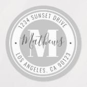 名前モノグラムのと循環文字 |グレー防水 ラベル (デザイン1)