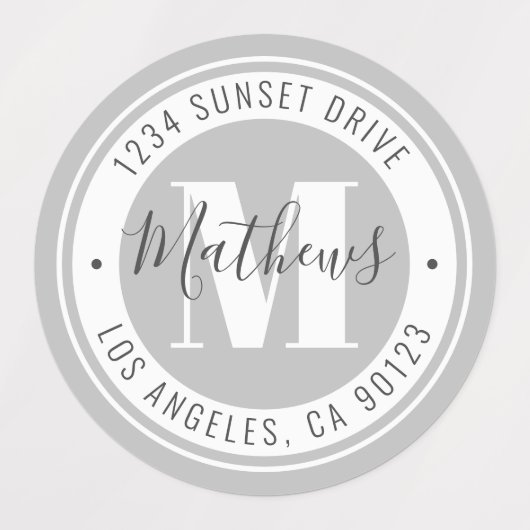 名前モノグラムのと循環文字 |グレー防水 ラベル (デザイン3)