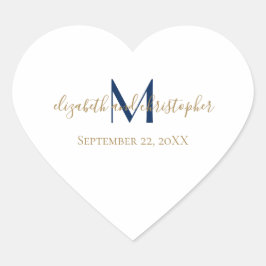 名前モノグラムのイニシャルブルー金ゴールド結婚ズ ハートシール