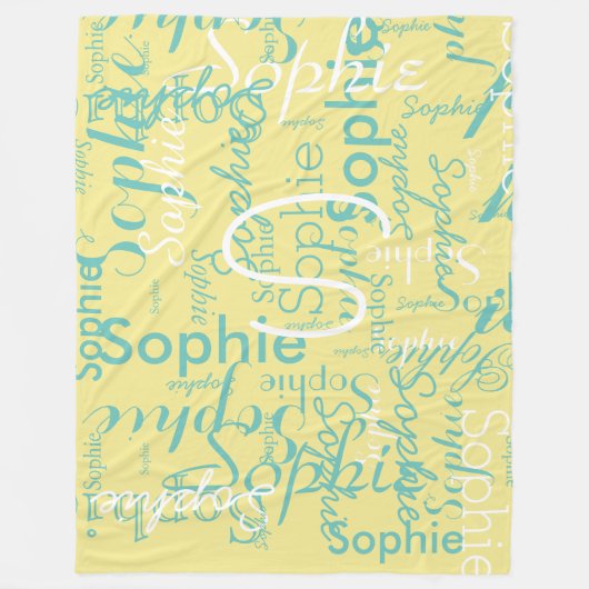 名前モノグラムのタイポグラフィパターン フリースブランケット (正面)