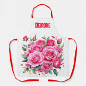 名前モノグラムのピンクのバラ | エプロン (正面)