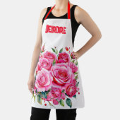 名前モノグラムのピンクのバラ | エプロン (インサイチュ)