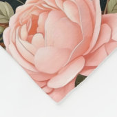 名前モノグラムのピーチピンクフローラ花 フリースブランケット (角)