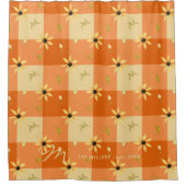 名前モノグラムのフローラ素朴なオレンジ色のギンガム シャワーカーテン (正面)