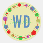 名前モノグラムの円カラフル緑の青 ラウンドシール (正面)