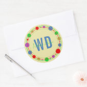 名前モノグラムの円カラフル緑の青 ラウンドシール (封筒)