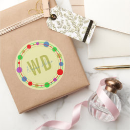 名前モノグラムの円カラフル黄色の青 ラウンドシール