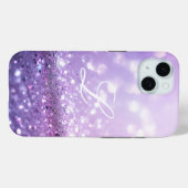 名前モノグラムの紫グリッターファッション Case-Mate iPhoneケース (裏面 (横))