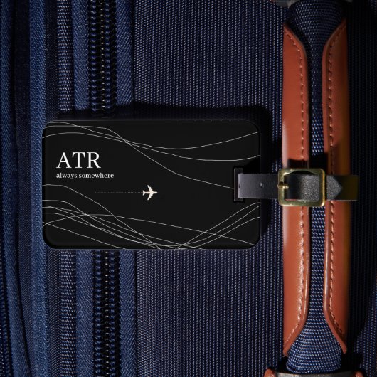 名前モノグラムの細い曲線（黒） ラゲッジタグ (正面インサイチュ4)