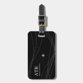 名前モノグラムの細い曲線（黒） ラゲッジタグ (正面縦)