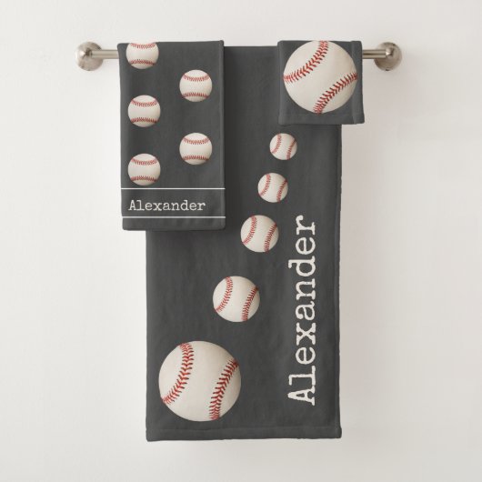 名前モノグラムの野球ブルースポーツバスルームこうもり バスタオルセット (インサイチュ)