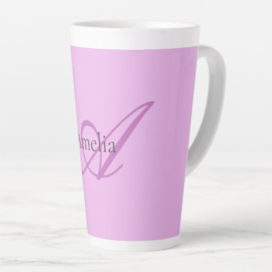 名前モノグラムイニシャルレターオーキッド&薄紫 カフェラテマグ (右アングル)