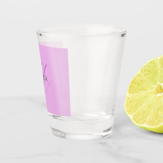 名前モノグラムイニシャルレターオーキッド&薄紫 ショットグラス (右)