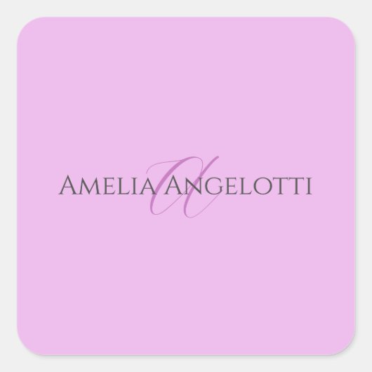 名前モノグラムイニシャルレターオーキッド&薄紫 スクエアシール (正面)