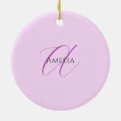 名前モノグラムイニシャルレターオーキッド&薄紫 セラミックオーナメント (裏面)