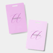 名前モノグラムイニシャルレターオーキッド&薄紫 バッジ (正面&裏面)