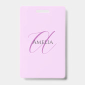 名前モノグラムイニシャルレターオーキッド&薄紫 バッジ (裏面)