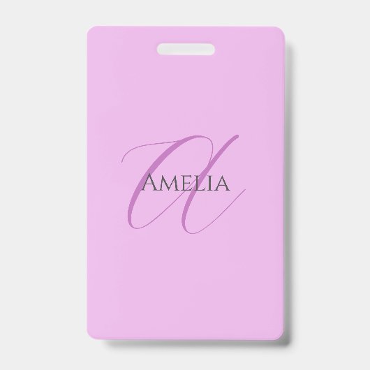 名前モノグラムイニシャルレターオーキッド&薄紫 バッジ (正面)