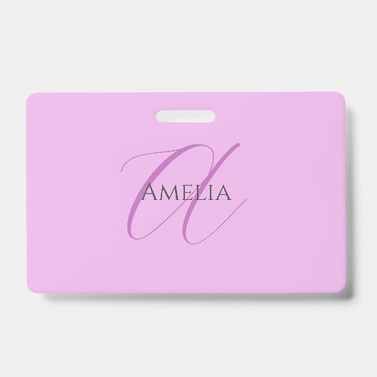 名前モノグラムイニシャルレターオーキッド&薄紫 バッジ (正面)