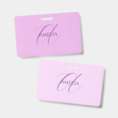 名前モノグラムイニシャルレターオーキッド&薄紫 バッジ (正面&裏面)