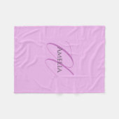 名前モノグラムイニシャルレターオーキッド&薄紫 フリースブランケット (正面(横))