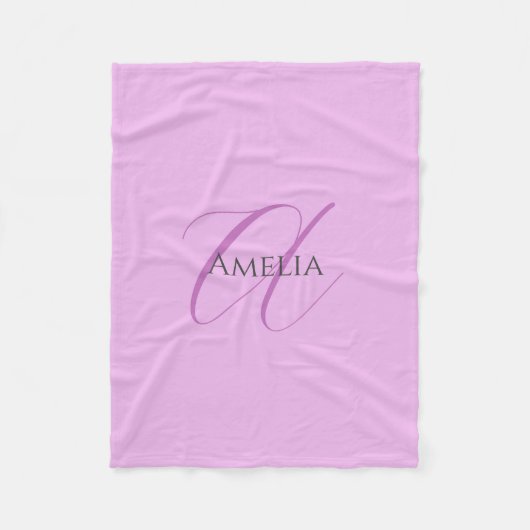 名前モノグラムイニシャルレターオーキッド&薄紫 フリースブランケット (正面)