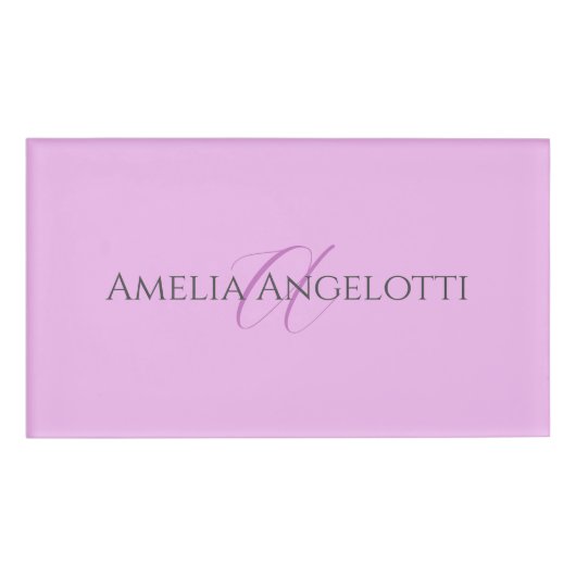 名前モノグラムイニシャルレターオーキッド&薄紫 名札 (正面)