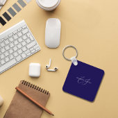 名前モノグラムクラシックミニマル青と白 キーホルダー