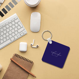 名前モノグラムクラシックミニマル青と白 キーホルダー