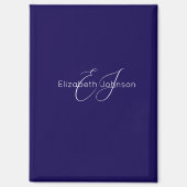 名前モノグラムクラシック青と白 マグネット (正面)