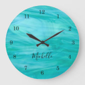 名前モノグラムターコイズ ラージ壁時計 (正面)