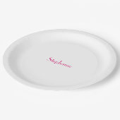 名前モノグラムテンプレートピンク白カスタム2024 ペーパープレート (アングル)