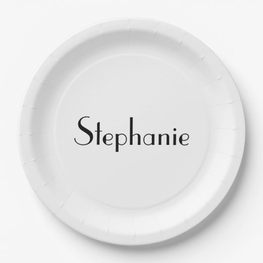 名前モノグラムテンプレート白黒かわいいカスタム ペーパープレート (正面)