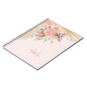 名前モノグラムパンパスグラスバラ金ゴールド花模様 ノートブック (左側)