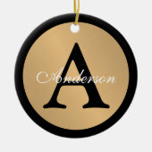 名前モノグラムパーソナライズされた金ゴールドメタリックボタン セラミックオーナメント (正面)