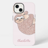 名前モノグラムピンクのナマケモノ iPhoneケース (裏面)