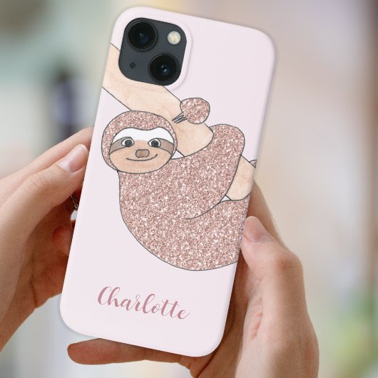 名前モノグラムピンクのナマケモノ iPhoneケース