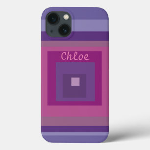 名前モノグラムピンクパープルスクウェアラインラベンダー iPhone 13ケース
