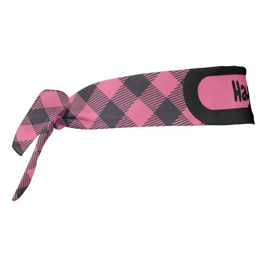 名前モノグラムピンク&ブラックバッファロープレイド | タイヘッドバンド (回転270)