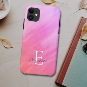 名前モノグラムピンク iPhone 11 ケース
