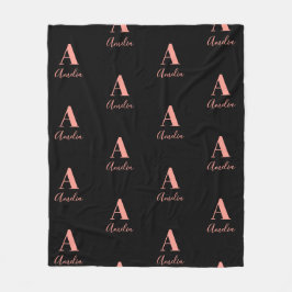名前モノグラムブラックバラ金ゴールド フリースブランケット