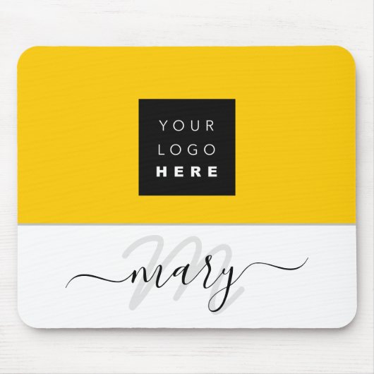 名前モノグラムミニマルイエローレモンホワイトロゴ マウスパッド (正面)