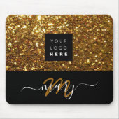 名前モノグラムミニマル金ゴールドグリッターロゴ マウスパッド (正面)