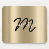 名前モノグラムミニマル金ゴールドシャンパンブラック マウスパッド (正面)