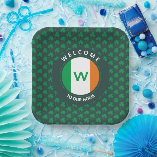 名前モノグラムモダンアイルランド国旗のシャムロック ペーパープレート (パーティー)