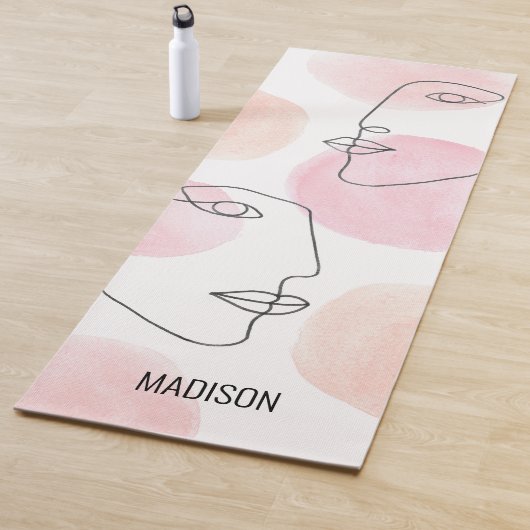 名前モノグラムラインスケッチ顔ピンク ヨガマット (インサイチュ)