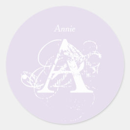 名前モノグラムラベンダーエレガントシンプルテンプレート ラウンドシール