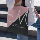 名前モノグラム付きブラック&ピンク大トートバッグ トートバッグ