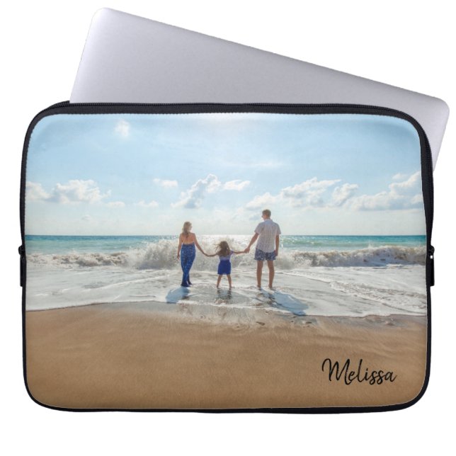 名前モノグラム写真 ラップトップスリーブ (正面)