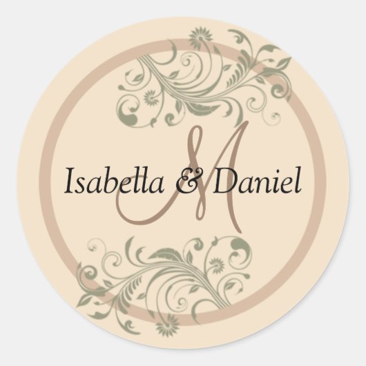 名前モノグラム新郎結婚のギフトステッカー ラウンドシール (正面)